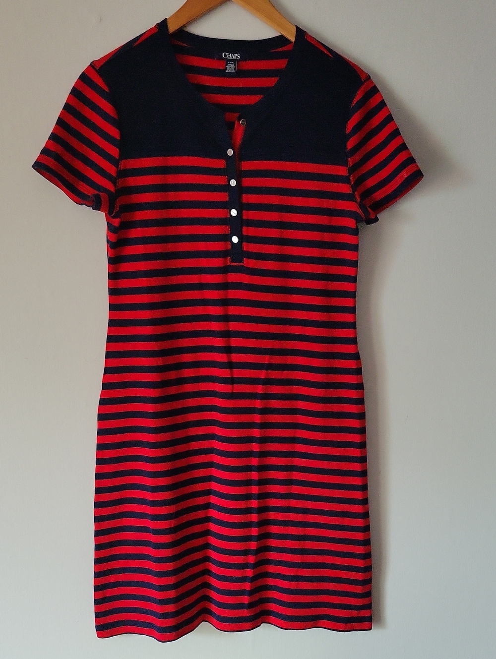 Chaps Navy and Red Striped Cotton Dress Size Large